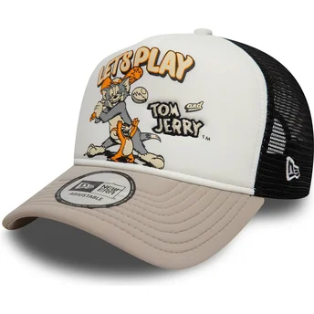 Gorra trucker blanca, beige y negra 9FORTY A Frame de Tom y Jerry Looney Tunes de New Era