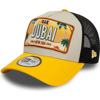 Casquette trucker beige et jaune 9FORTY A Frame License Plate Dubai Villes et plages New Era