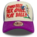 casquette-trucker-beige-et-violette-9forty-a-frame-graphic-stand-tall-talk-small-play-ball-new-era