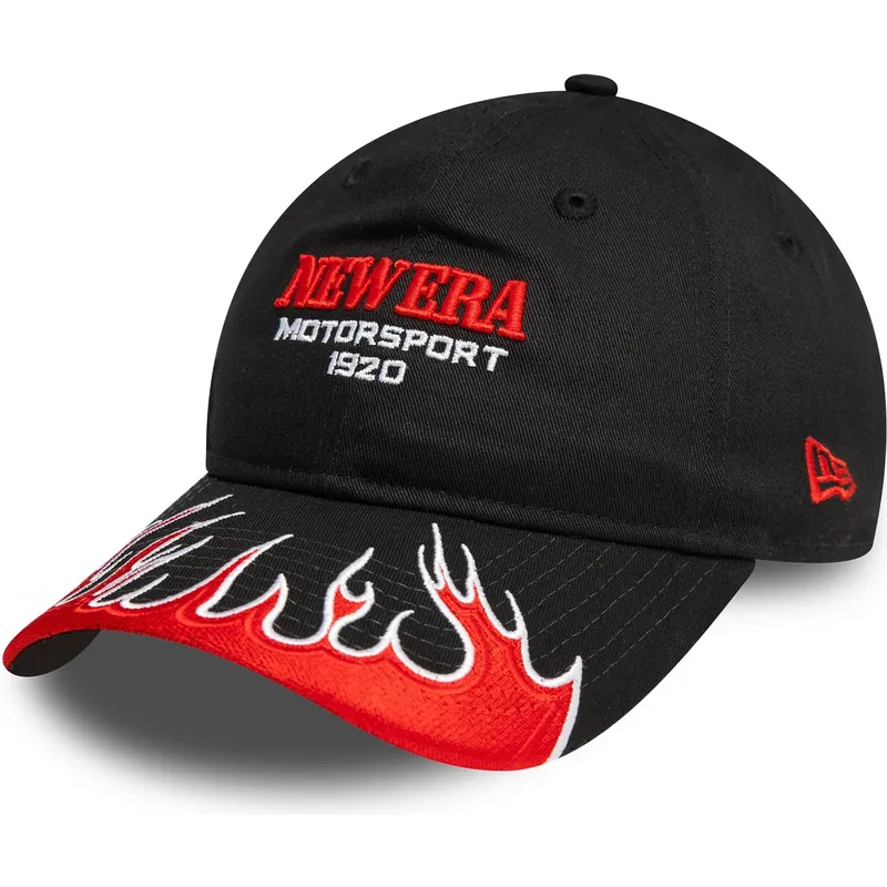 svart-justerbar-damkeps-med-bojd-skarm-9twenty-flame-visor-fran-new-era