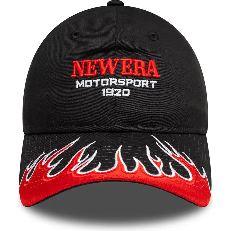 svart-justerbar-damkeps-med-bojd-skarm-9twenty-flame-visor-fran-new-era