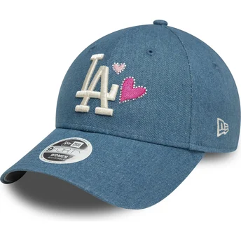 Gorra curva azul ajustable para mujer 9FORTY Denim Icon Heart de Los Angeles Dodgers MLB de New Era