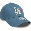 casquette-courbee-bleue-ajustable-pour-femme-9forty-denim-icon-heart-los-angeles-dodgers-mlb-new-era