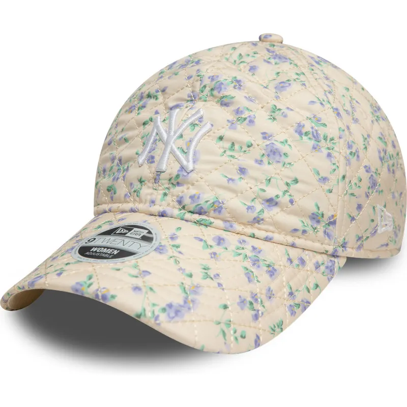 bezowa-zakrzywiona-czapka-z-daszkiem-regulowana-dla-kobiet-9twenty-floral-quilt-new-york-yankees-mlb-od-new-era