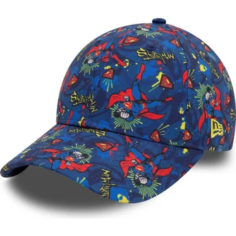 Cap curbată navy blue adjustable strap pentru copii 9FORTY All Over Print de Superman DC Comics de New Era