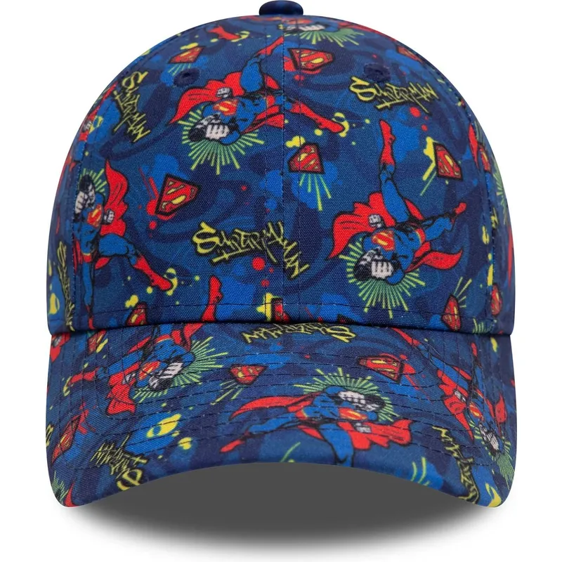 9forty-all-over-print-new-era-dc-comics-superman-kinder-cap-mit-gebogenem-schirm-in-marineblau