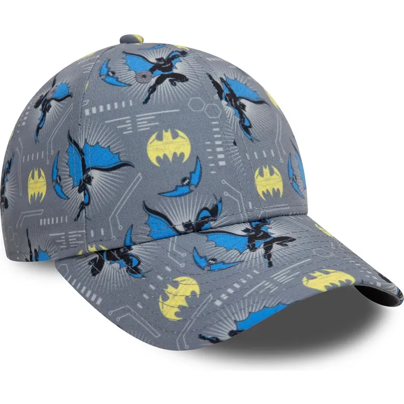 cappellino-curvo-grigio-per-bambino-9forty-all-over-print-di-batman-dc-comics-di-new-era
