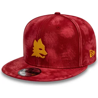 Gorra plana roja snapback 9FIFTY Tie Dye de Associazione Sportiva Roma Serie A de New Era