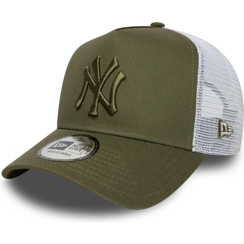 grune-und-weisse-trucker-cap-mit-grunem-logo-a-frame-league-essential-von-new-york-yankees-mlb-von-new-era