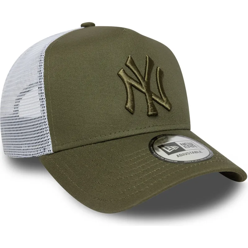 grune-und-weisse-trucker-kappe-mit-grunem-logo-a-frame-league-essential-der-new-york-yankees-mlb-von-new-era