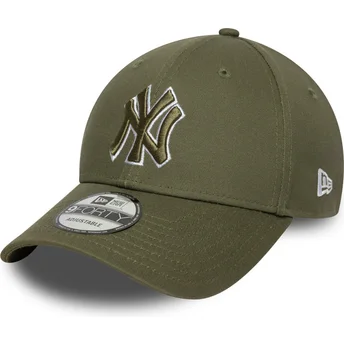 Casquette courbée verte ajustable avec logo vert 9FORTY Outline New York Yankees MLB New Era