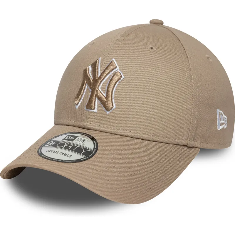cappello-curvo-marrone-chiaro-regolabile-con-logo-marrone-9forty-outline-dei-new-york-yankees-mlb-di-new-era