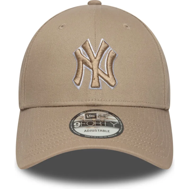 cappello-curvo-marrone-chiaro-regolabile-con-logo-marrone-9forty-outline-dei-new-york-yankees-mlb-di-new-era