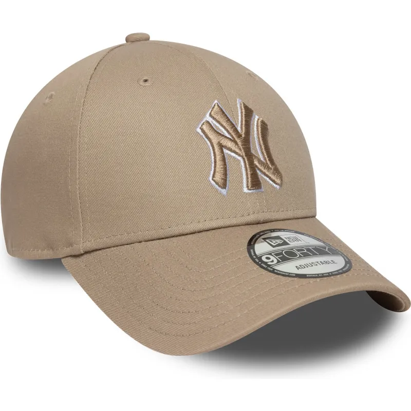 cappellino-curvo-marrone-chiaro-regolabile-con-logo-marrone-9forty-outline-di-new-york-yankees-mlb-di-new-era