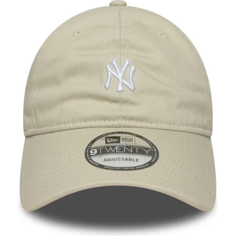 verstellbare-beige-kappe-mit-gebogenem-schirm-9twenty-mini-logo-der-new-york-yankees-mlb-von-new-era