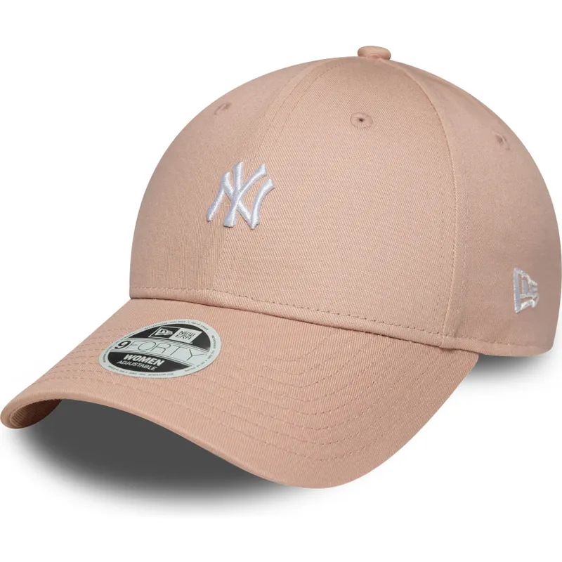 gebogene-rosa-verstellbare-damenkappe-9forty-mini-logo-new-york-yankees-mlb-von-new-era