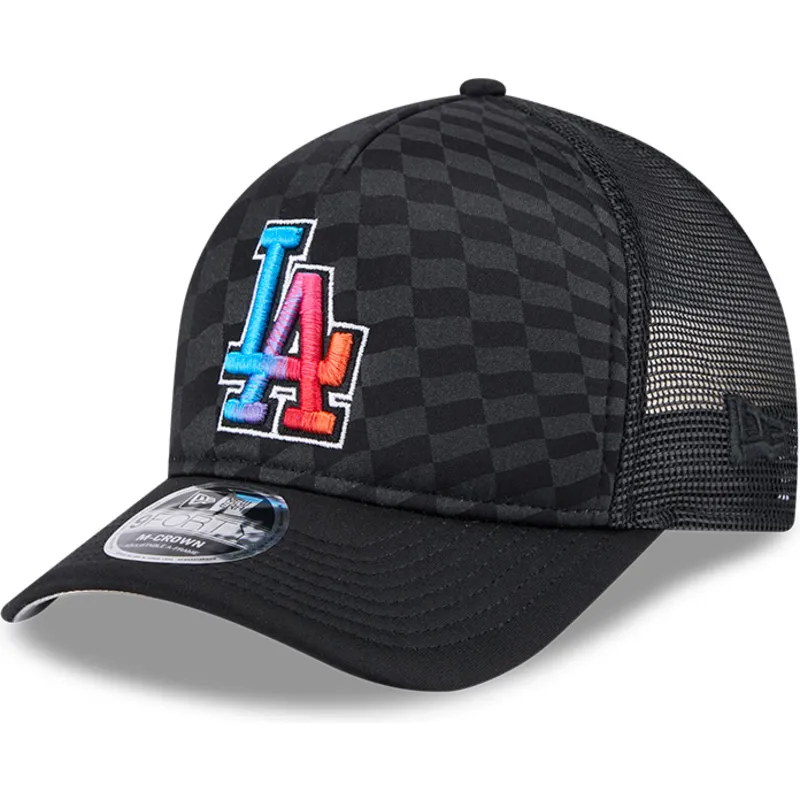 schwarze-trucker-kappe-9forty-m-crown-a-frame-gradient-raceway-der-los-angeles-dodgers-mlb-von-new-era