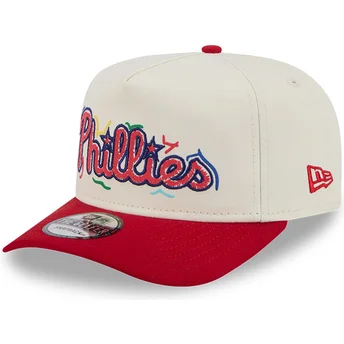 Casquette courbée blanche et rouge snapback Golfer Team Scribble Philadelphia Phillies MLB New Era