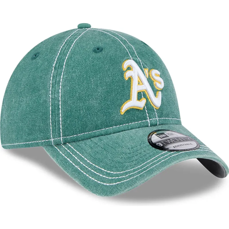 verstellbare-grune-curved-cap-9twenty-washed-contrast-der-oakland-athletics-mlb-von-new-era