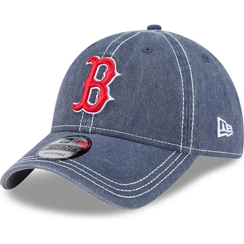 boston-red-sox-mlb-9twenty-washed-contrast-verstellbare-blaue-kappe-mit-gebogenem-schirm-von-new-era
