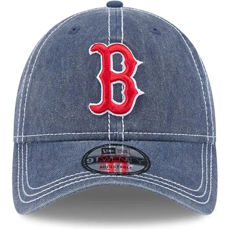 boston-red-sox-mlb-9twenty-washed-contrast-verstellbare-blaue-kappe-mit-gebogenem-schirm-von-new-era