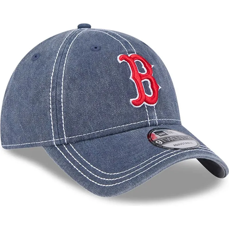 boston-red-sox-mlb-9twenty-washed-contrast-verstellbare-blaue-kappe-mit-gebogenem-schirm-von-new-era