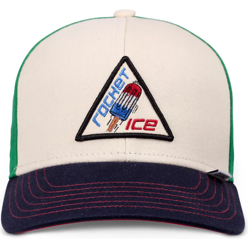 cappellino-curvo-beige-verde-e-blu-snapback-per-bambino-rocket-ice-food-di-djinns
