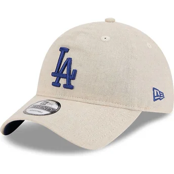 Casquette courbée beige ajustable avec logo bleu 9TWENTY Linen Spring Training Fan Pack 2025 Los Angeles Dodgers MLB New Era