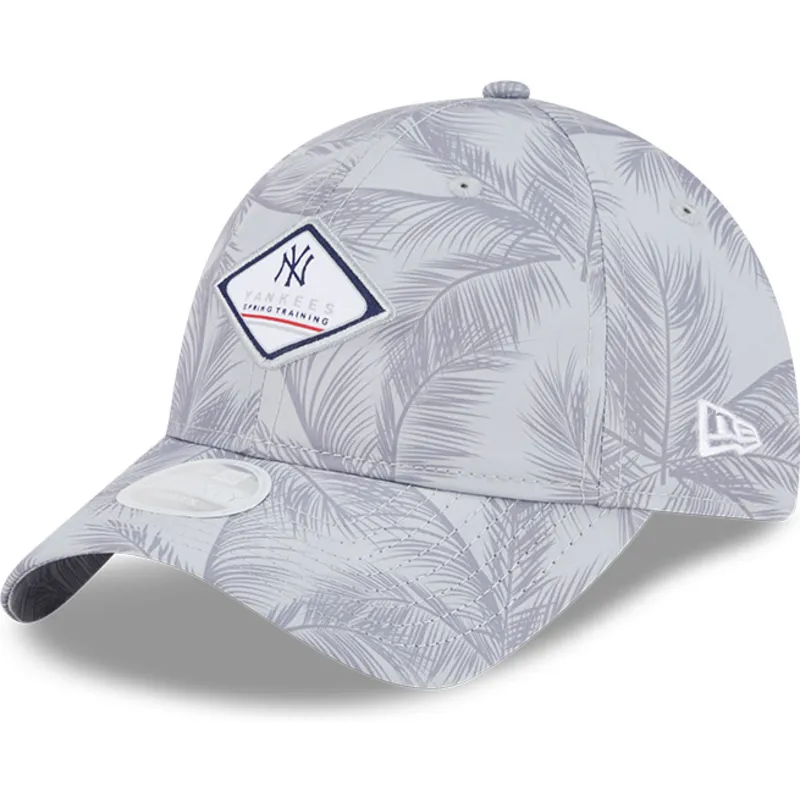 cap-curbata-gray-adjustable-strap-9twenty-leaf-open-back-spring-training-fan-pack-2025-de-new-york-yankees-mlb-de-new-era