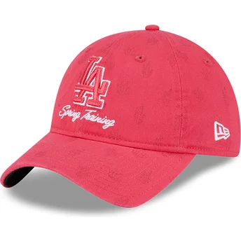 Różowa zakrzywiona czapka z daszkiem dla kobiet 9TWENTY Pattern Spring Training Fan Pack 2025 Los Angeles Dodgers MLB od New Era