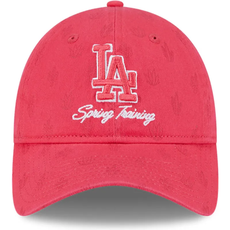 gebogene-rosa-verstellbare-damenkappe-9twenty-pattern-spring-training-fan-pack-2025-der-los-angeles-dodgers-mlb-von-new-era