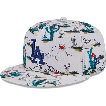 Gorra plana blanca snapback 9FIFTY Print Spring Training Fan Pack 2025 de Los Angeles Dodgers MLB de New Era