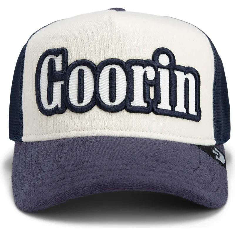 cappellino-trucker-beige-e-blu-marino-full-flavor-wordmark-french-terry-di-goorin-bros