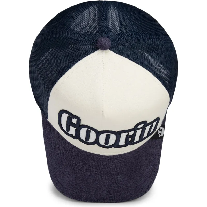 cappello-trucker-beige-e-blu-navy-full-flavor-wordmark-french-terry-di-goorin-bros