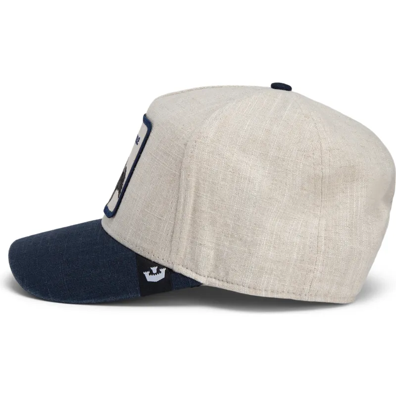 goorin-bros-the-farm-rogue-thread-rebel-rugged-comfort-beige-und-marineblaues-snapback-cap-mit-gebogenem-schirm-und-pferdemotiv