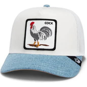 Casquette trucker blanche et bleue coq Cock Rooster Fan Institution Ball Club Global Core Denim The Farm Goorin Bros.