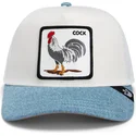 casquette-trucker-blanche-et-bleue-coq-cock-rooster-fan-institution-ball-club-global-core-denim-the-farm-goorin-bros