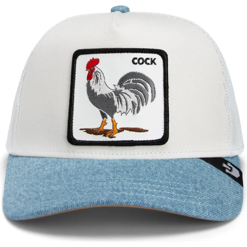 goorin-bros-die-farm-weisse-und-blaue-trucker-kappe-gallo-cock-rooster-fan-institution-ball-club-global-core-denim