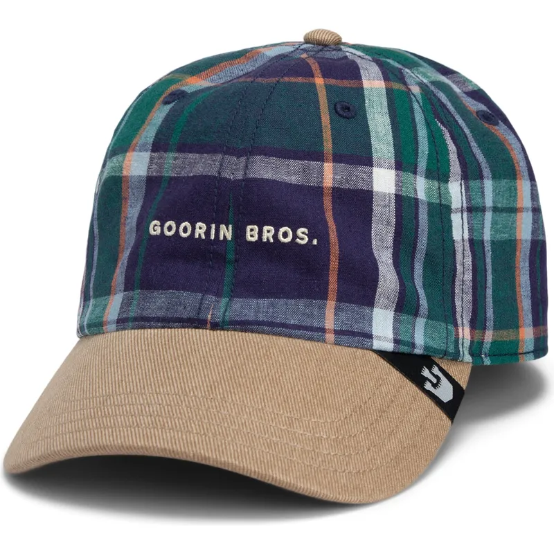 goorin-bros-gebogener-schirm-hardly-working-papa-kappe-madras-the-farm-marineblau-und-braun-snapback-kappe