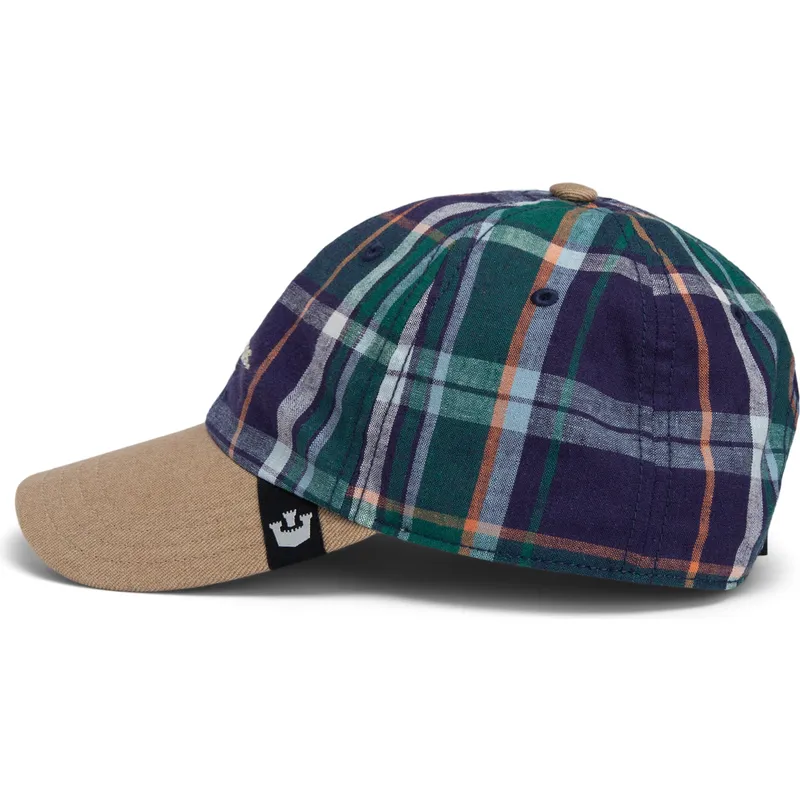 goorin-bros-gebogener-schirm-hardly-working-papa-kappe-madras-the-farm-marineblau-und-braun-snapback-kappe