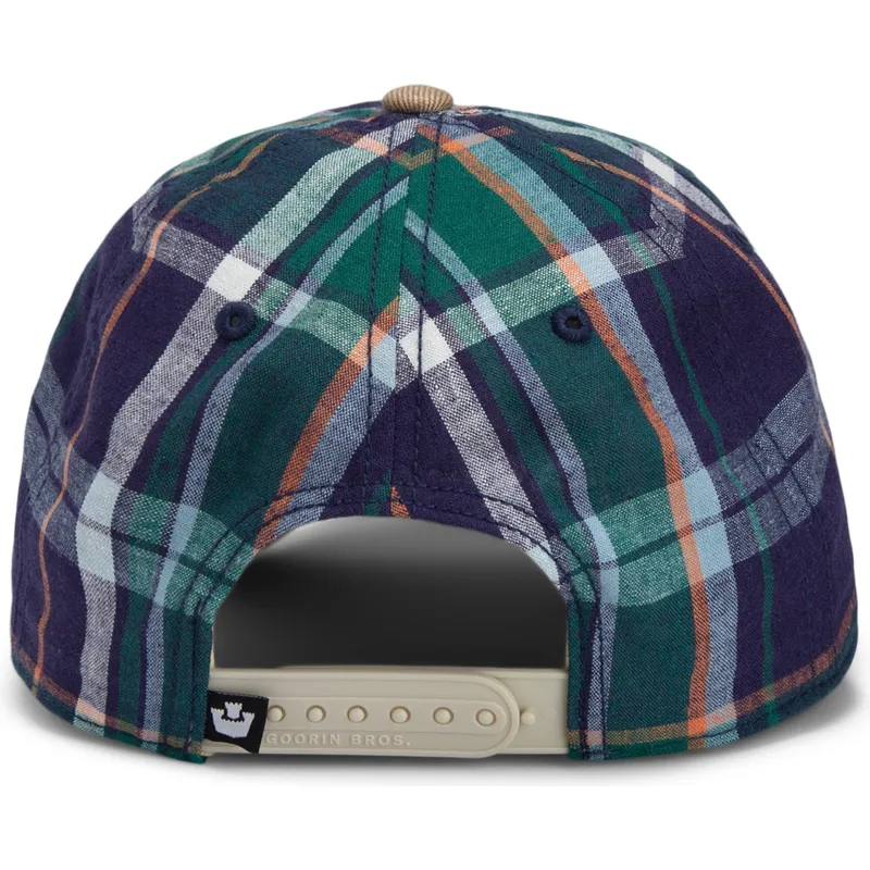 goorin-bros-gebogener-schirm-hardly-working-papa-kappe-madras-the-farm-marineblau-und-braun-snapback-kappe