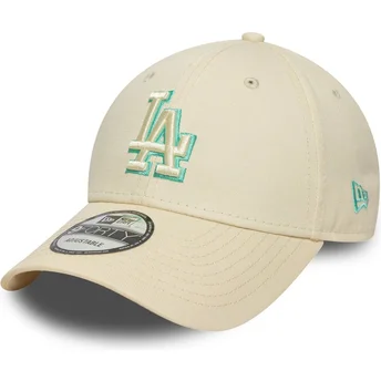 Casquette courbée beige ajustable avec logo vert 9FORTY Team Outline Los Angeles Dodgers MLB New Era