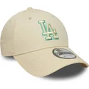 casquette-courbee-beige-ajustable-avec-logo-vert-9forty-team-outline-los-angeles-dodgers-mlb-new-era