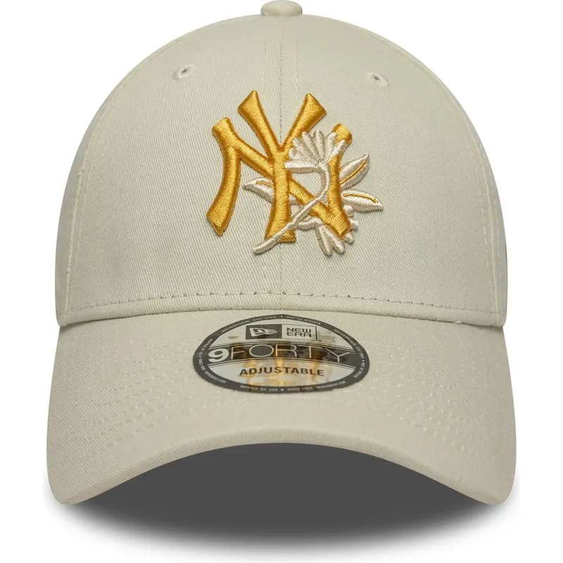 bezowa-czapka-z-zakrzywionym-daszkiem-regulowana-z-zoltym-logo-9forty-floral-icon-new-york-yankees-mlb-od-new-era