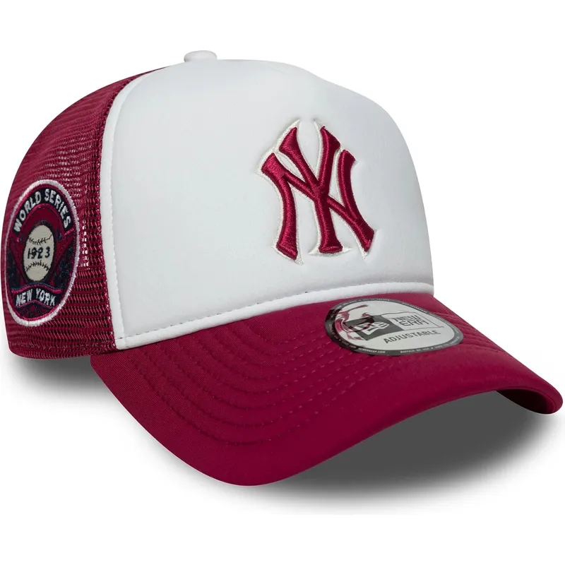 new-era-mlb-new-york-yankees-e-frame-world-series-weisse-und-rote-trucker-kappe-mit-rotem-logo