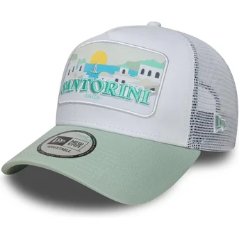 Casquette trucker blanche et verte Santorini Greece A Frame Summer New Era
