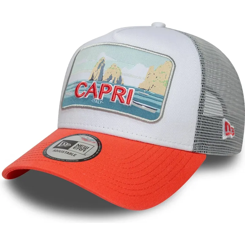 weisse-und-orangefarbene-trucker-cap-capri-italy-a-frame-summer-von-new-era