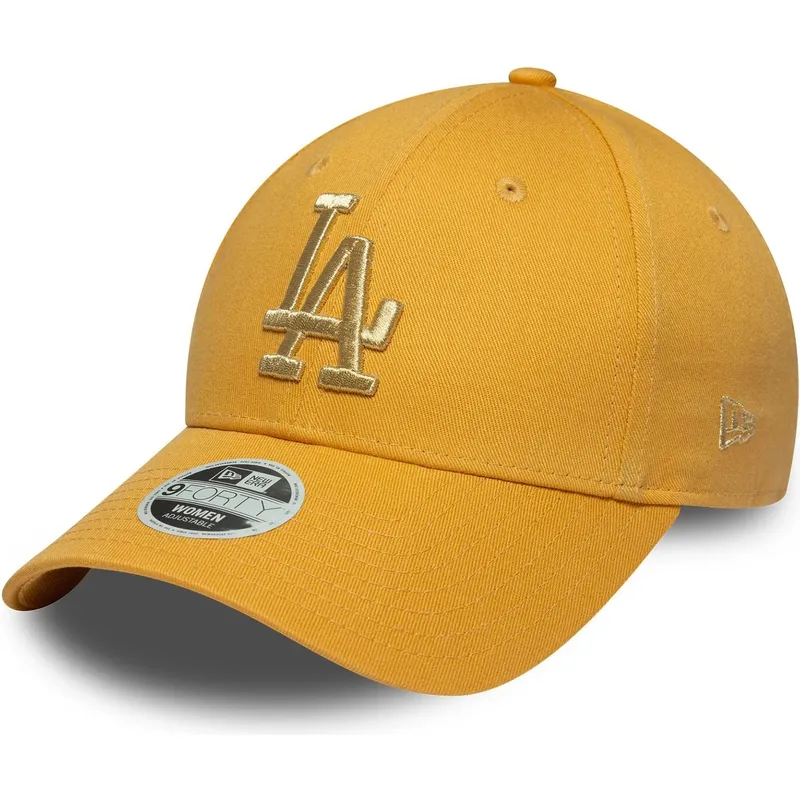 cappellino-curvo-giallo-regolabile-da-donna-9forty-logo-metallico-dei-los-angeles-dodgers-mlb-di-new-era