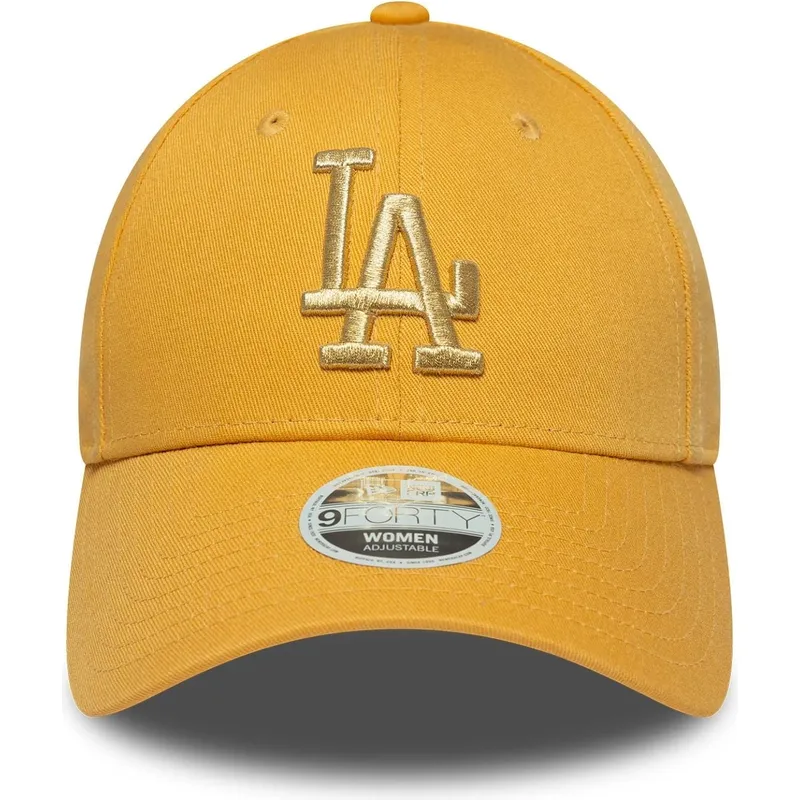 cappellino-curvo-giallo-regolabile-da-donna-9forty-logo-metallico-dei-los-angeles-dodgers-mlb-di-new-era