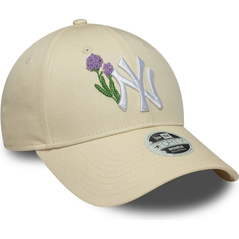 cappellino-curvo-beige-regolabile-da-donna-9forty-beaded-dei-new-york-yankees-mlb-di-new-era
